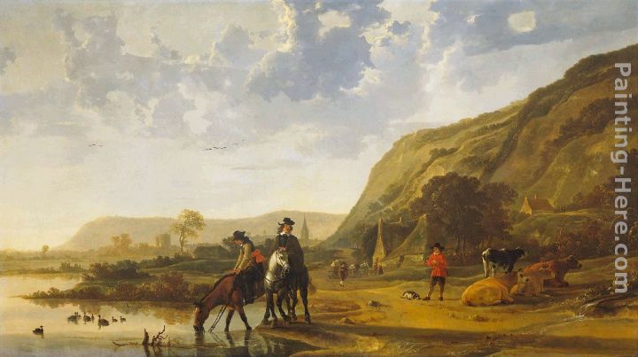 River Landscape with Riders painting - Aelbert Cuyp River Landscape with Riders art painting